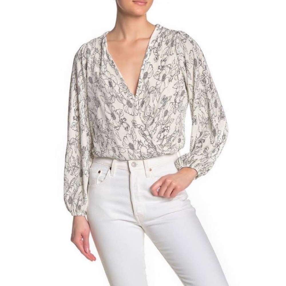 ASTR The Label Pleated Surplice Long Sleeve Blouse